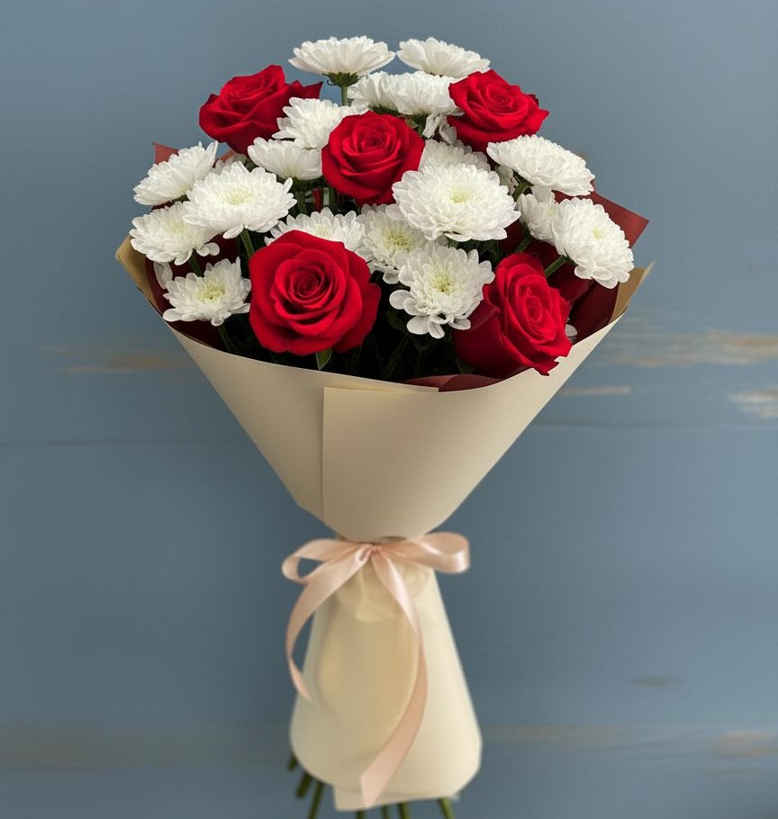 Букет цветов из: Розы и Хризантемы в Ангарске