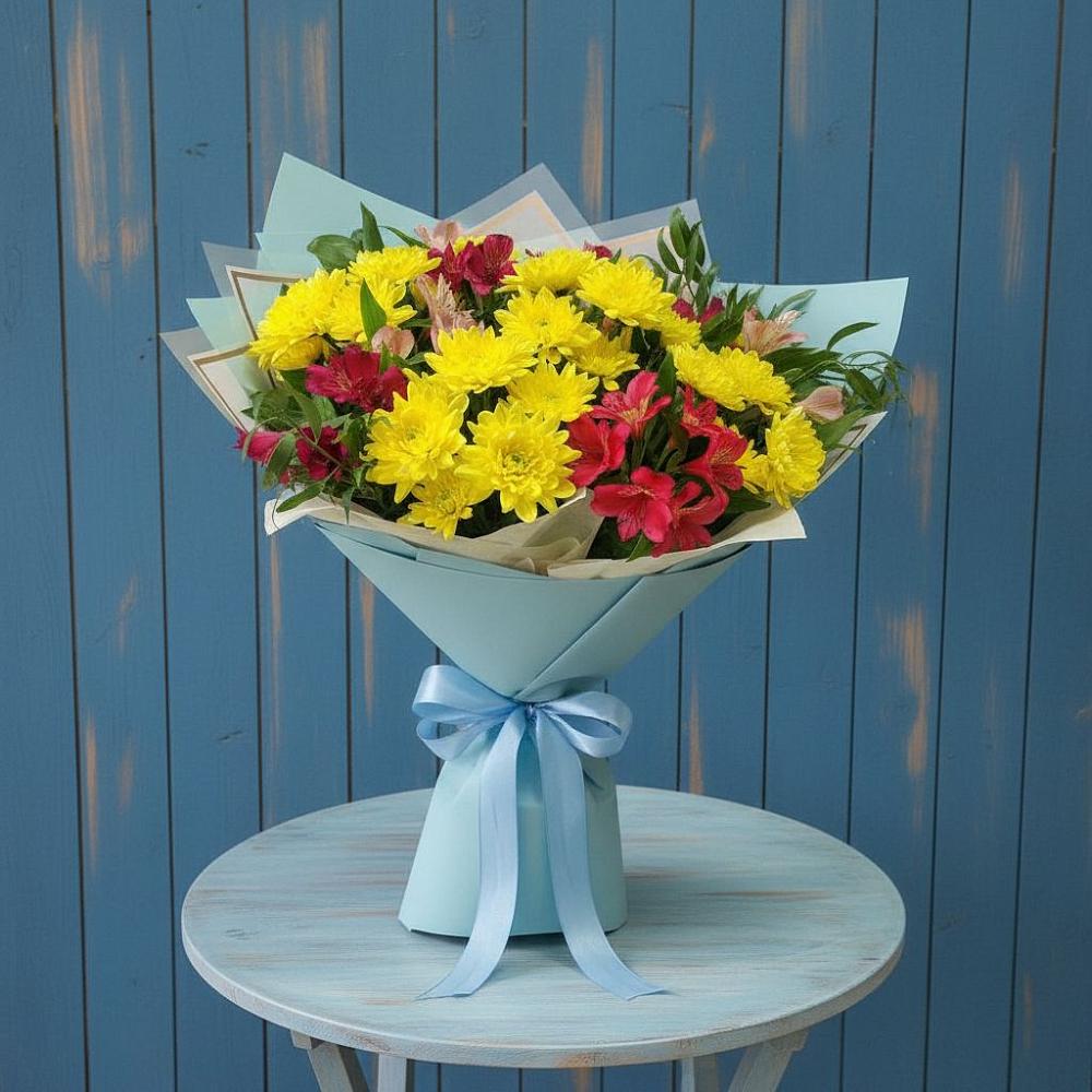 Букет сочные брызги в Ангарске Букет цветов из: Альстромерии и Хризантемы в Ангарске
