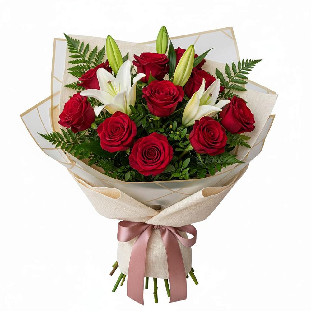 Букет высокая поэзия в Ангарске Букет цветов из: Лилии и Розы в Ангарске