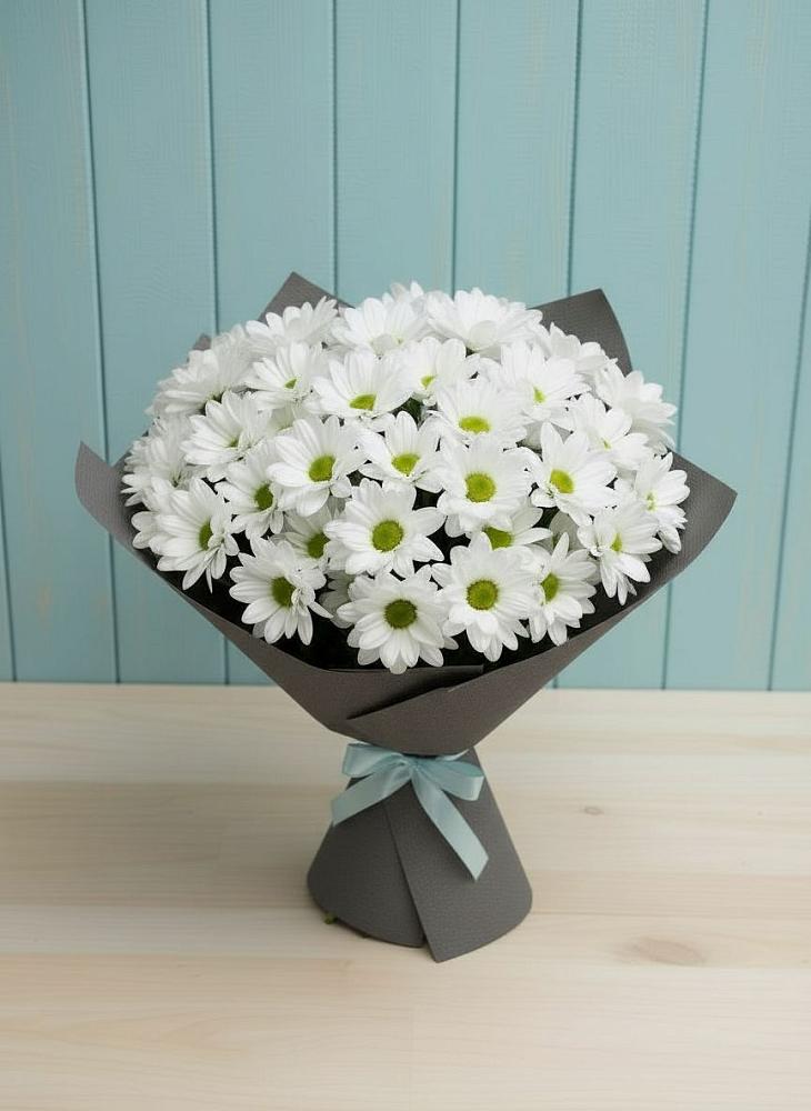 Букет белые хризантемы в Ангарске Букет цветов из: Хризантемы в Ангарске