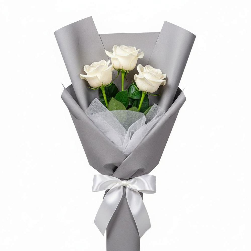 Букет 3 белые розы в Ангарске Букет 3 белые розы в Ангарске