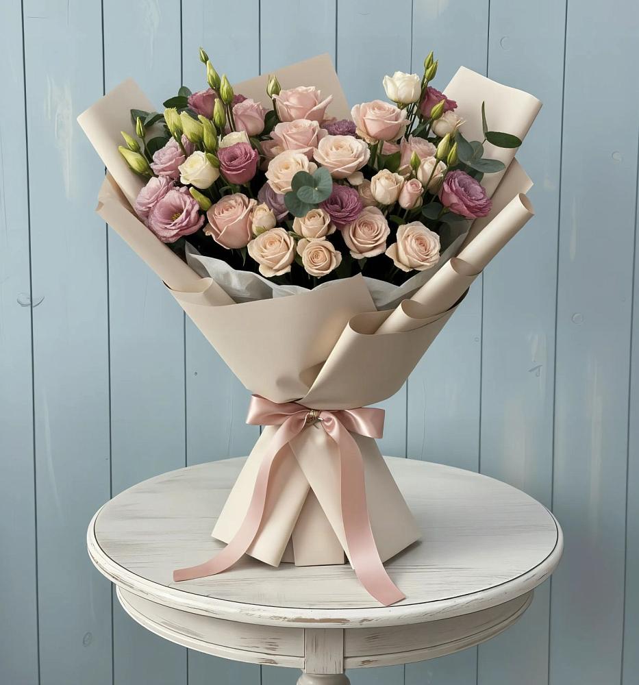 Букет бодрость в Ангарске Букет цветов из: Розы и Лизиантусы в Ангарске