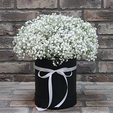 Цветочная композиция из Гипсофила в шляпной коробке в Ангарске