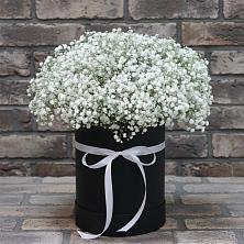 Композиция коробка гипсофил в Ангарске Цветочная композиция из Гипсофила в шляпной коробке в Ангарске